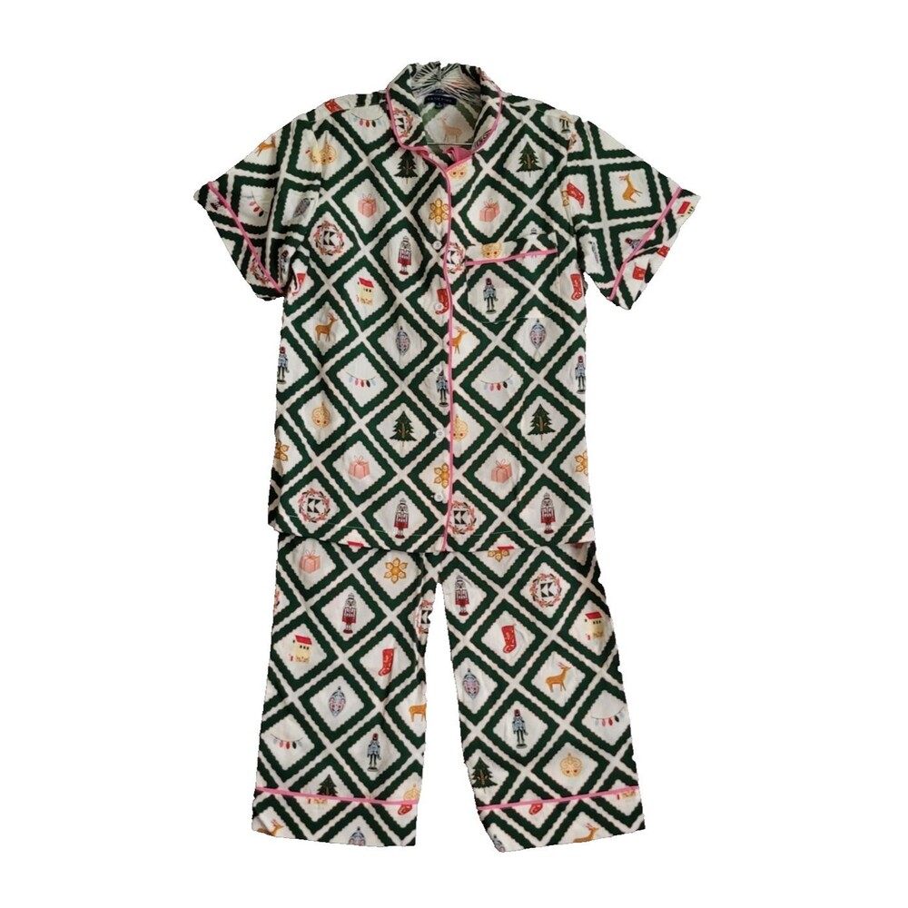 Katie Kime Pajama Set Women Small Holiday Christmas Symbols Modal Cotton